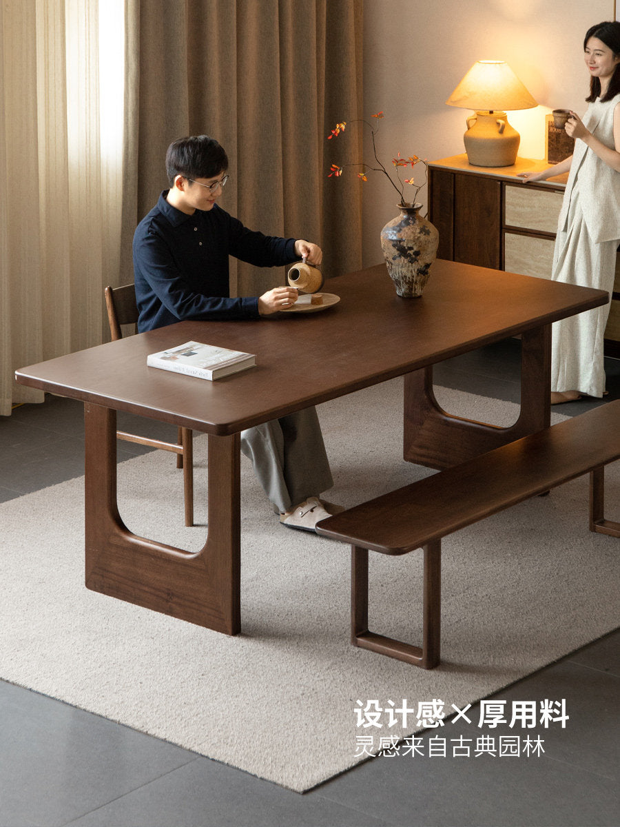 实木长餐桌餐厅厚面原木大板桌胡桃色桌子茶桌工作台